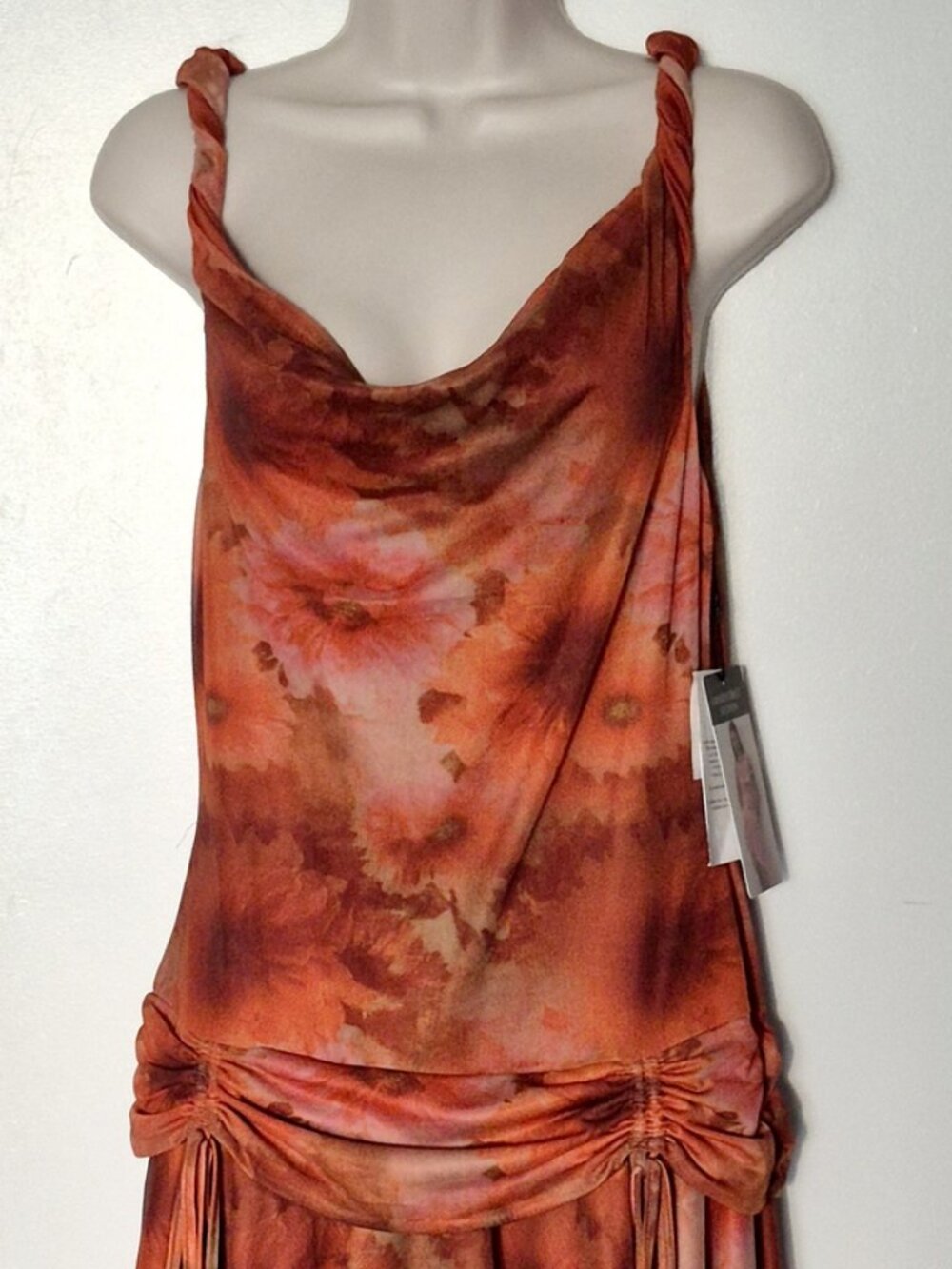 Grand Street Studios Floral Mesh Asymmetrical Mini Dress Orange Rust Size XL NWT
